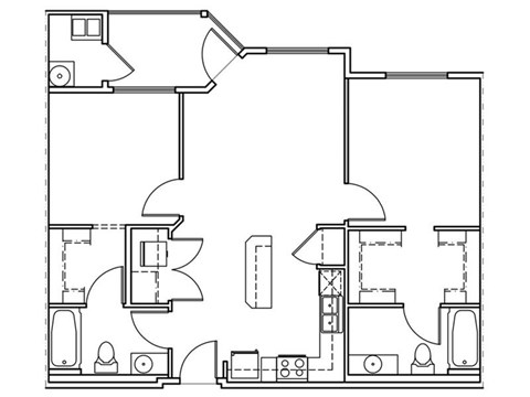 Floor plan for 2 beds, 2 baths, 963 sqft